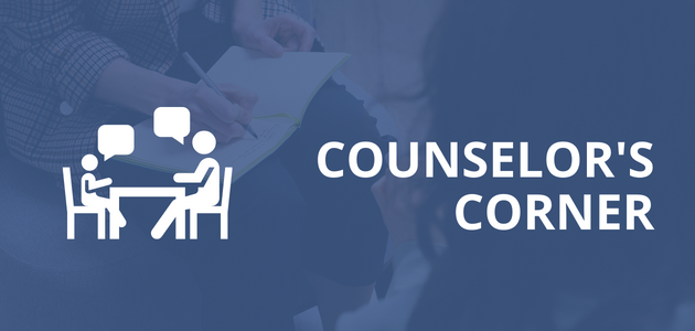 icon of people talking while sitting with text counselor's corner